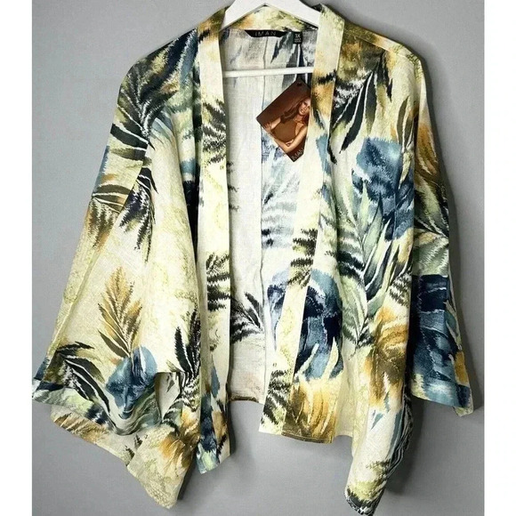 IMAN Reversible Print Topper Blazer Jacket Size 3X Palm Tree Printed Multi Color - Picture 1 of 6